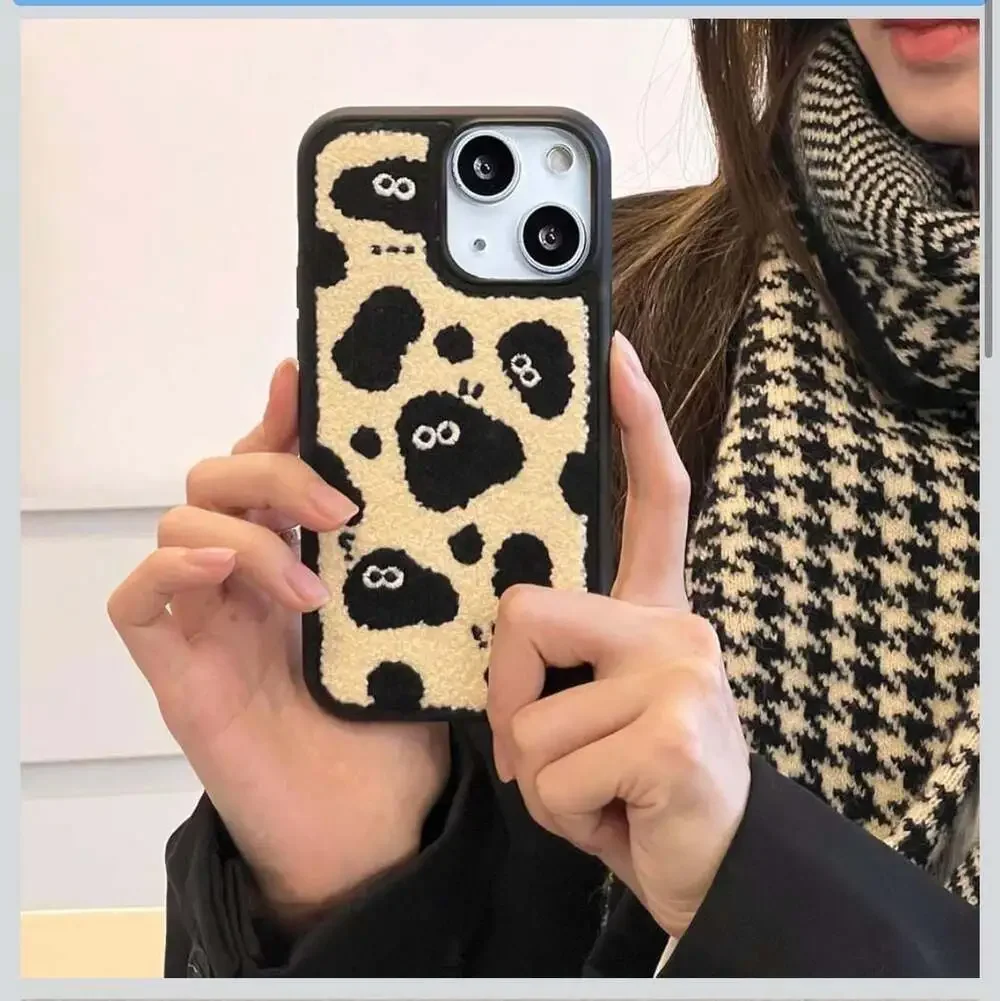 Cartoon Briquettes Fluffy Phone Case Compatible with iPhone 15,Cute Funny Design